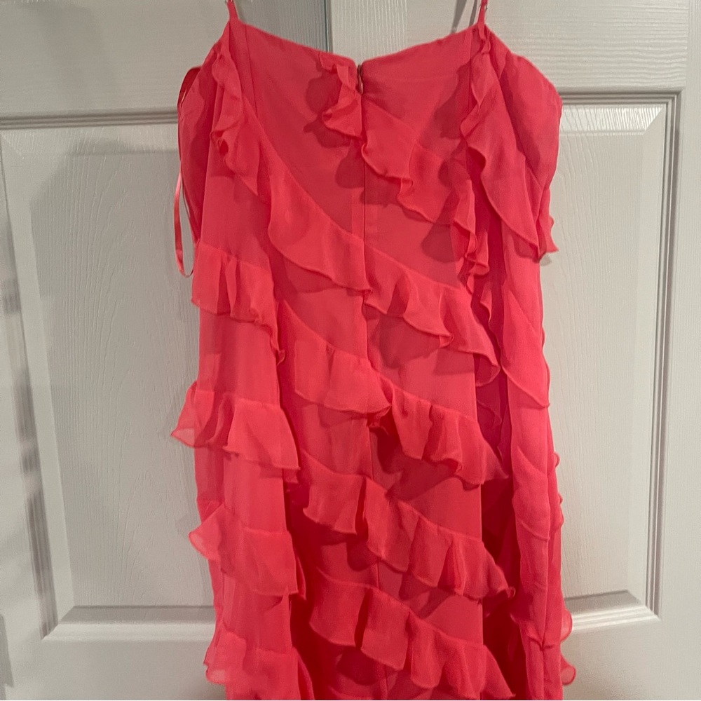 Gianni Bini NWT Taylor Chiffon Coral Watermelon Ruffle Dress Spaghetti Straps 12 - Picture 6 of 16